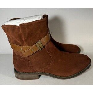 Clarks Collection Camzin Strap Suede Leather Mahogany Ankle Boots - W11 - NEW